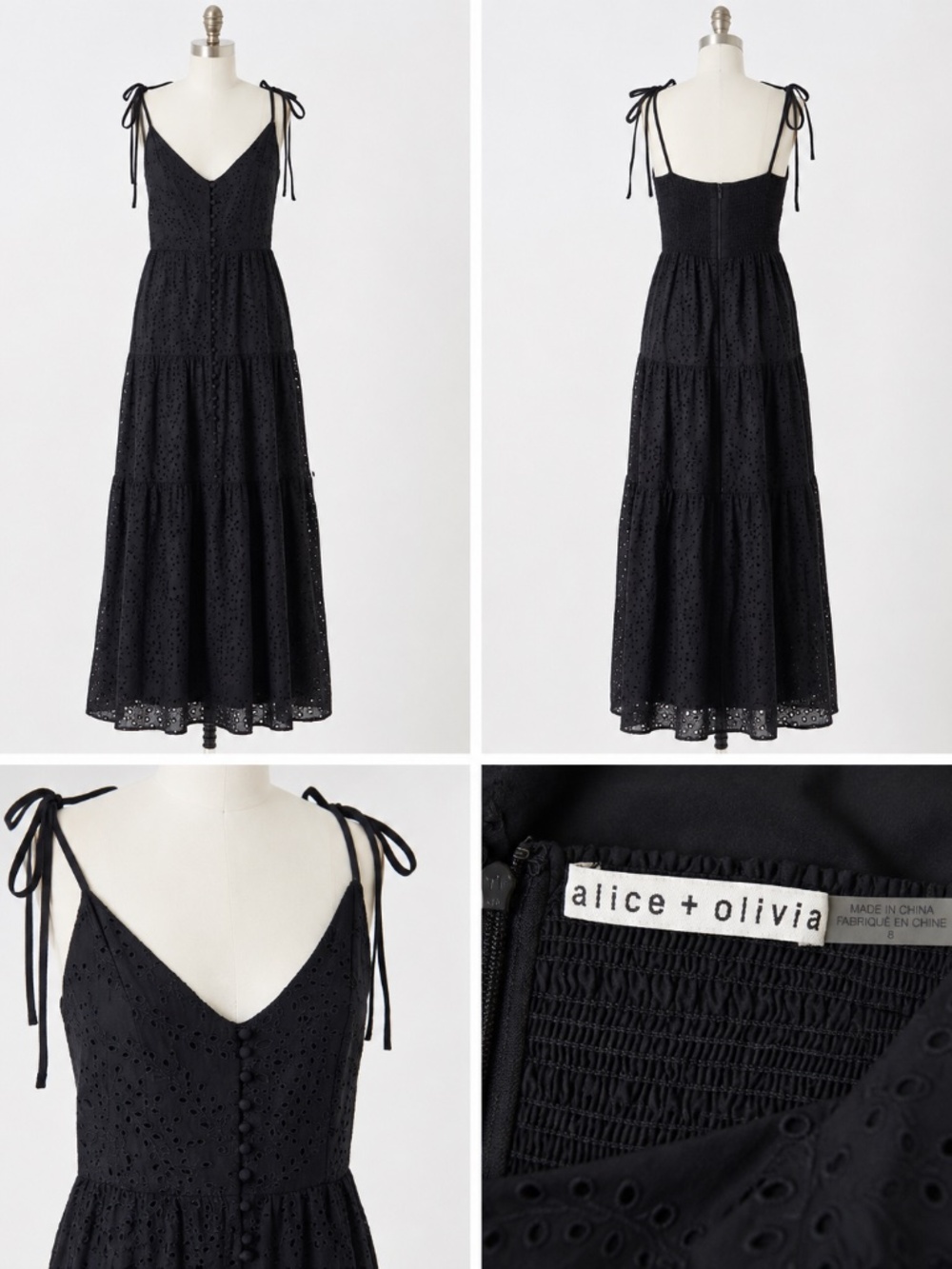 Alice + Olivia Black Eyelet Maxi Dress Size 8